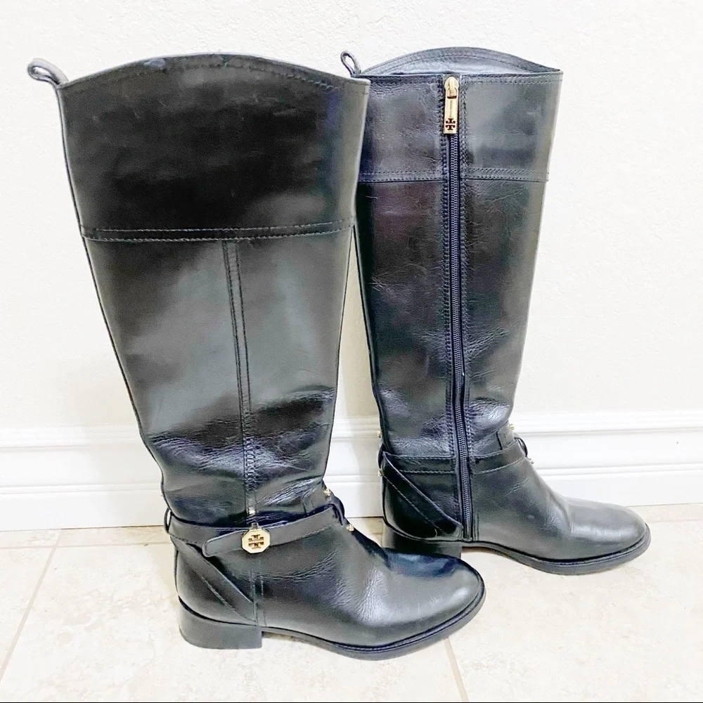 Tory Burch Brita black leather riding boots size 5.5